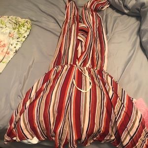 Red multi colored wrap romper